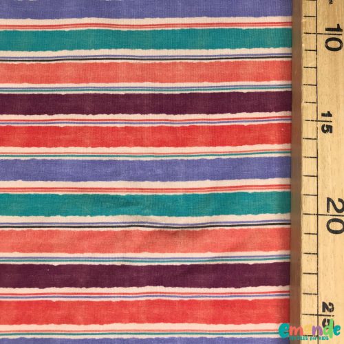 Pamut jersey,  Aquarell csíkok (piros-kék-lila) 