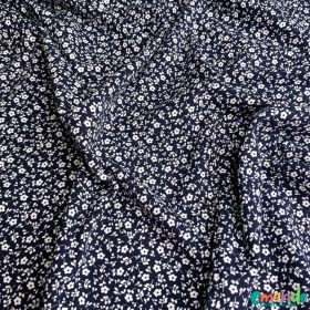 Pamut jersey, Fehér virágok, Sötétkék