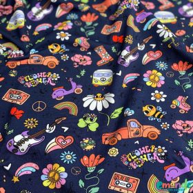 Pamut jersey, Hippi, Sötétkék  