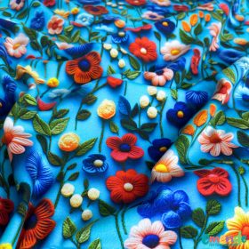 Pamut jersey, 3D Virágok   