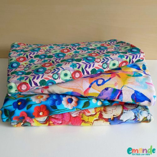 Pamut jersey, 3D Virágok   