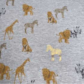 Pamut jersey (Fólianyomott), Szafari, Szürke  