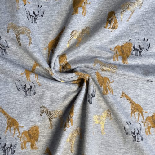 Pamut jersey (Fólianyomott), Szafari, Szürke  