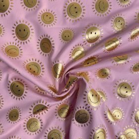 Pamut jersey (Fólianyomott), Napocska, Rózsaszín  