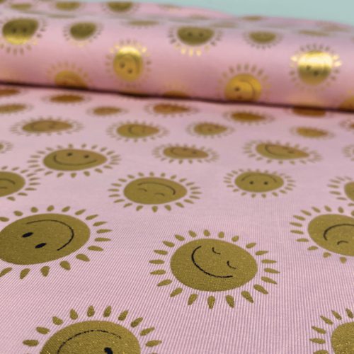 Pamut jersey (Fólianyomott), Napocska, Rózsaszín  