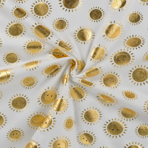 Pamut jersey (Fólianyomott), Napocska, Fehér  