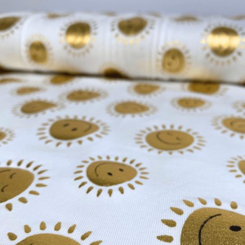 Pamut jersey (Fólianyomott), Napocska, Fehér  