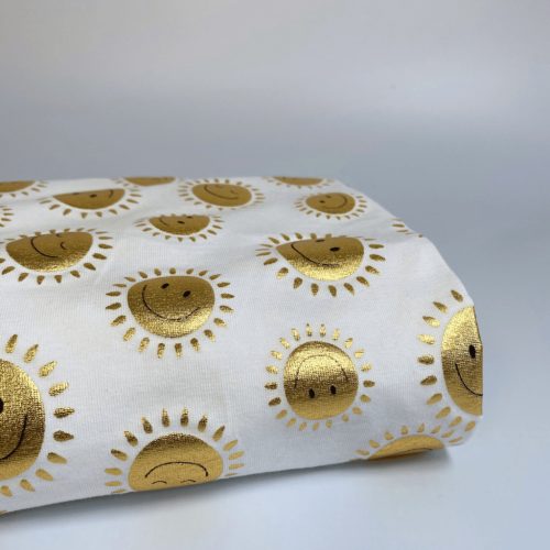 Pamut jersey (Fólianyomott), Napocska, Fehér  