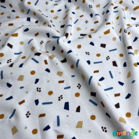 Bordás pamut jersey, Konfetti, Fehér  