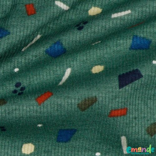 Bordás pamut jersey, Konfetti, Erdőzöld