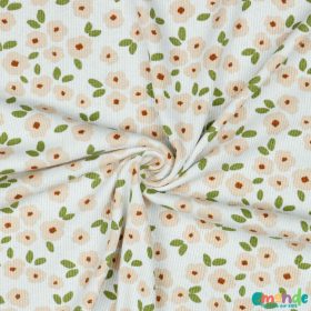 Bordás pamut jersey, Virágok, Fehér  