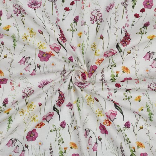 Pamut voile, Virágok, Fehér  