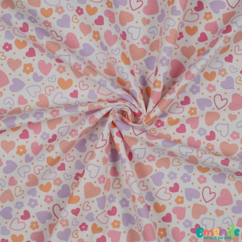 Pamut Flanel, Szívek, Fehér  