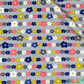 BIO Pamut jersey, Virágok Szürke