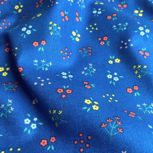 BIO Pamutvászon,  Apró virágok, Kék  