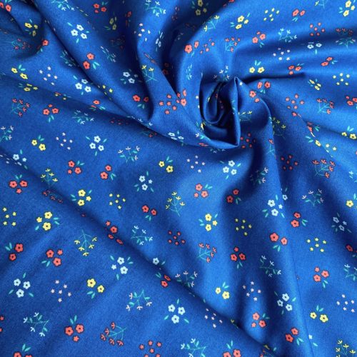 BIO Pamutvászon,  Apró virágok, Kék  