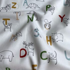 BIO Pamutvászon,  Állatos betűk,  Fehér
