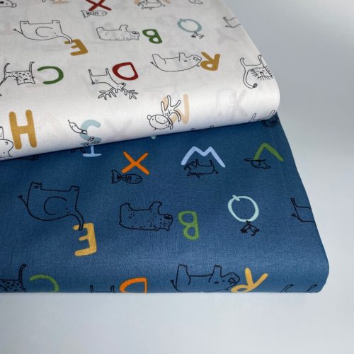 BIO Pamutvászon,  Állatos betűk,  Fehér