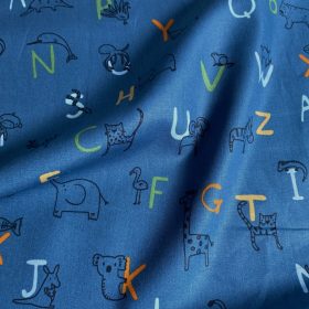 BIO Pamutvászon,  Állatos betűk,  Kék