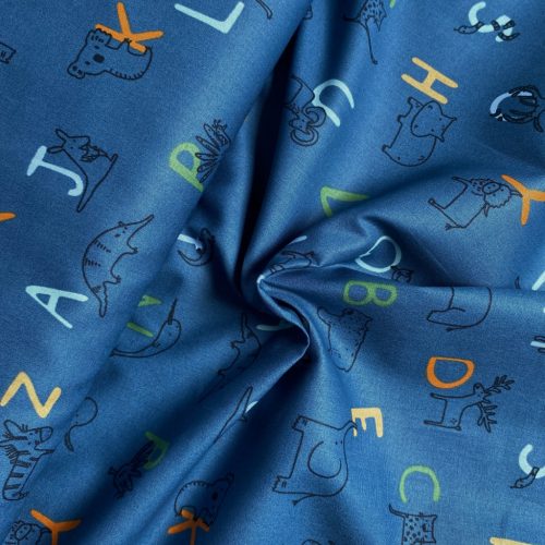 BIO Pamutvászon,  Állatos betűk,  Kék