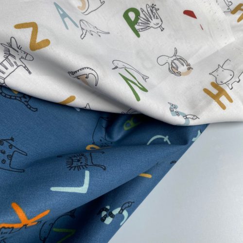 BIO Pamutvászon,  Állatos betűk,  Kék