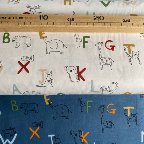 BIO Pamutvászon,  Állatos betűk,  Kék