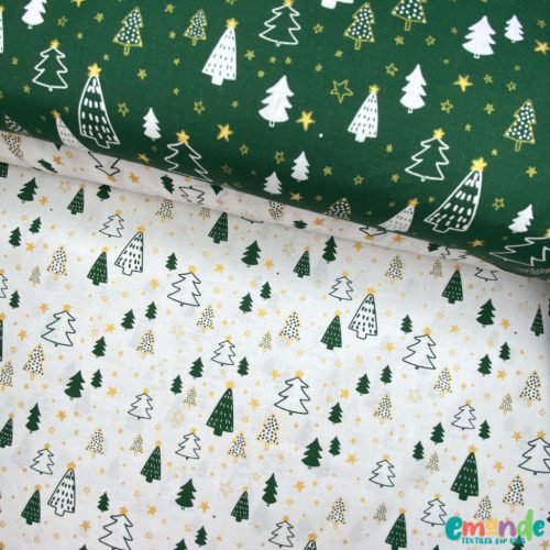 Pamutvászon, Karácsony, Karácsonyfa, Fehér   