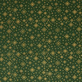 Karácsonyi pamutvászon, Hópehely,  Sötétzöld 