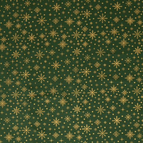 Karácsonyi pamutvászon, Hópehely,  Sötétzöld 