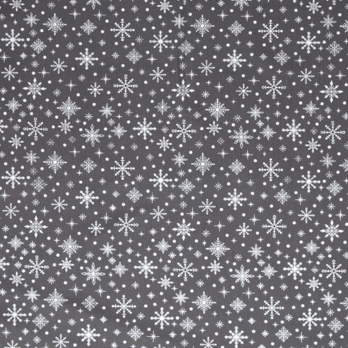 Karácsonyi pamutvászon, Hópehely,  Antracit 