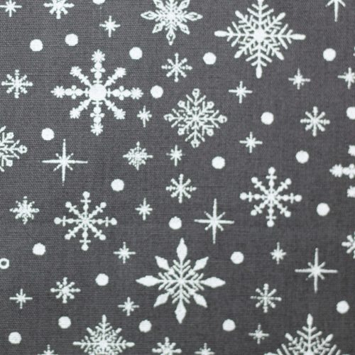 Karácsonyi pamutvászon, Hópehely,  Antracit 
