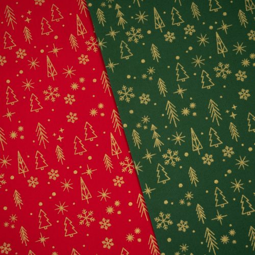 Karácsonyi pamutvászon, Fenyőfa,  Sötétzöld 