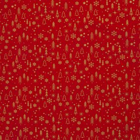 Karácsonyi pamutvászon, Fenyőfa,  Piros 