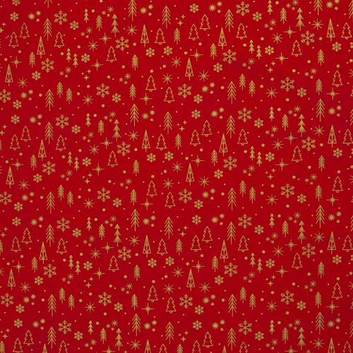 Karácsonyi pamutvászon, Fenyőfa,  Piros 