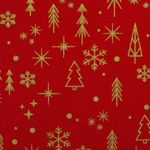 Karácsonyi pamutvászon, Fenyőfa,  Piros 