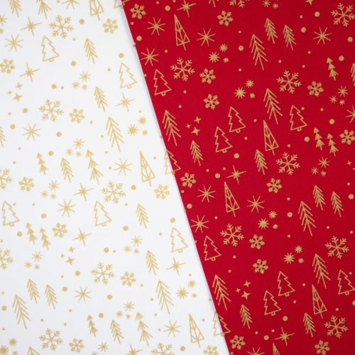 Karácsonyi pamutvászon, Fenyőfa,  Piros 