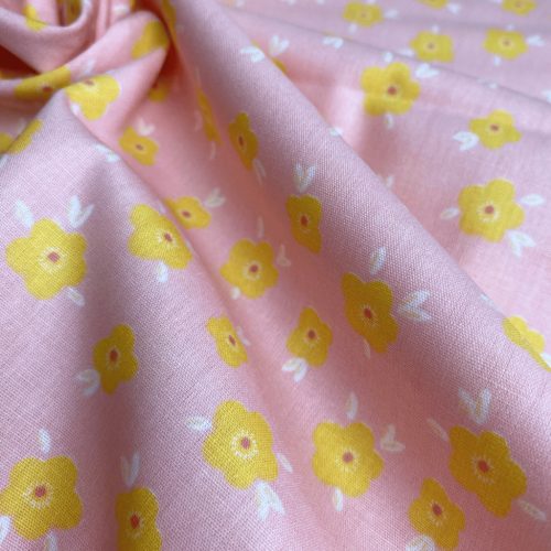 Pamutvászon, Sárga virágok Világos, rózsaszín