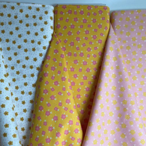 Pamutvászon, Sárga virágok Világos, rózsaszín