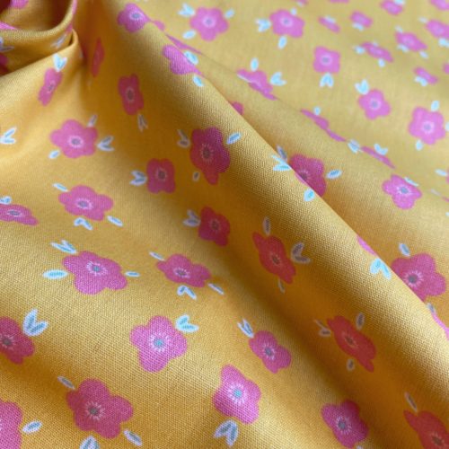 Pamutvászon, Rózsaszín virágok, Sárga