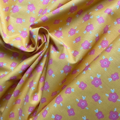 Pamutvászon, Rózsaszín virágok, Sárga