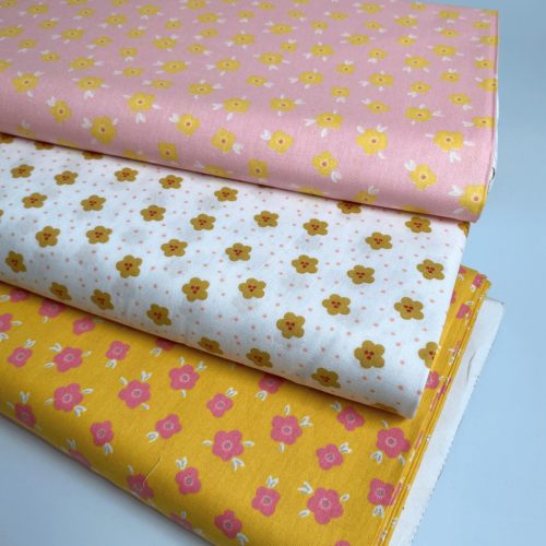 Pamutvászon, Rózsaszín virágok, Sárga