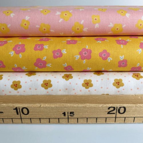 Pamutvászon, Rózsaszín virágok, Sárga