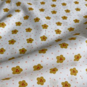 Pamutvászon, Okker virágok, Fehér