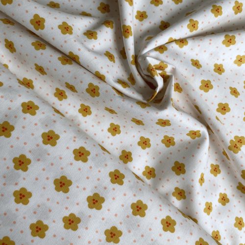 Pamutvászon, Okker virágok, Fehér