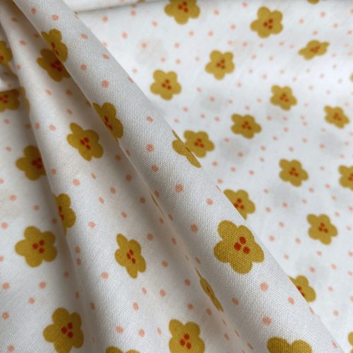 Pamutvászon, Okker virágok, Fehér