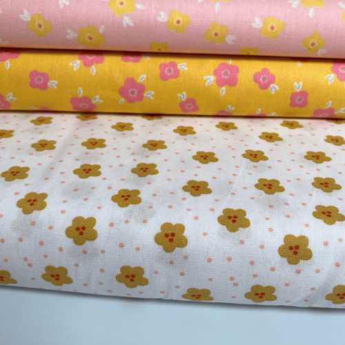 Pamutvászon, Okker virágok, Fehér