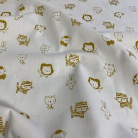 Pamutvászon,  Állatkák (okker), Fehér  