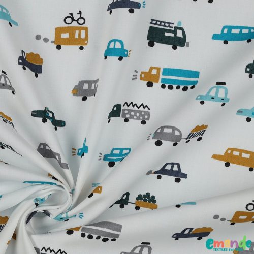 Pamutvászon, Autók, Fehér  