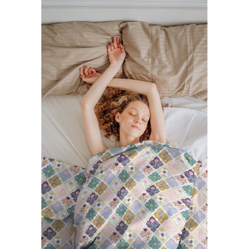 Pamutvászon, Virágos csempék, Fehér  