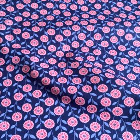 Pamutvászon, Virágok, Sötétkék  